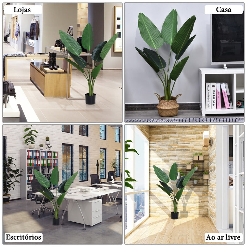 Planta de Decoração artificial de Palma Árvore realista com vaso de flores 7 folhas ?15x120cm para exterior e interior Não requer instalação