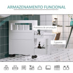 Móvel Auxiliar Casa de Banho Móvel Casa de Banho para Espaços Reduzidos com 4 Rodas Prateleira Aberta e Gavetas 16x52x71,5 cm Branco