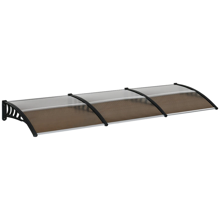 Marquise de Proteção 300x100cm Marquise Exterior para Portas e Janelas contra o Sol e Chuva com Suporte de PP Policarbonato Marrom