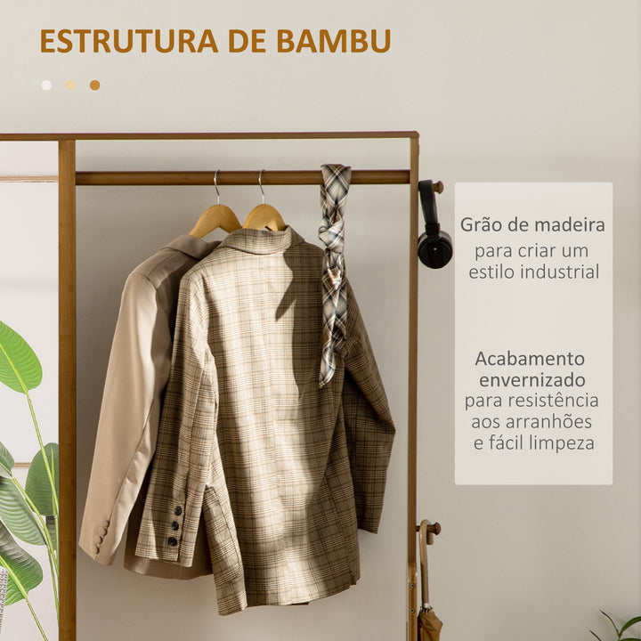 Móvel Cabide de Entrada com Banco Móvel de Entrada Estilo Industrial com Espelho 2 Gavetas 4 Ganchos Barra e Compartimento de Armazenamento para Dormitório Corredor 113x33x169,5cm Marrom