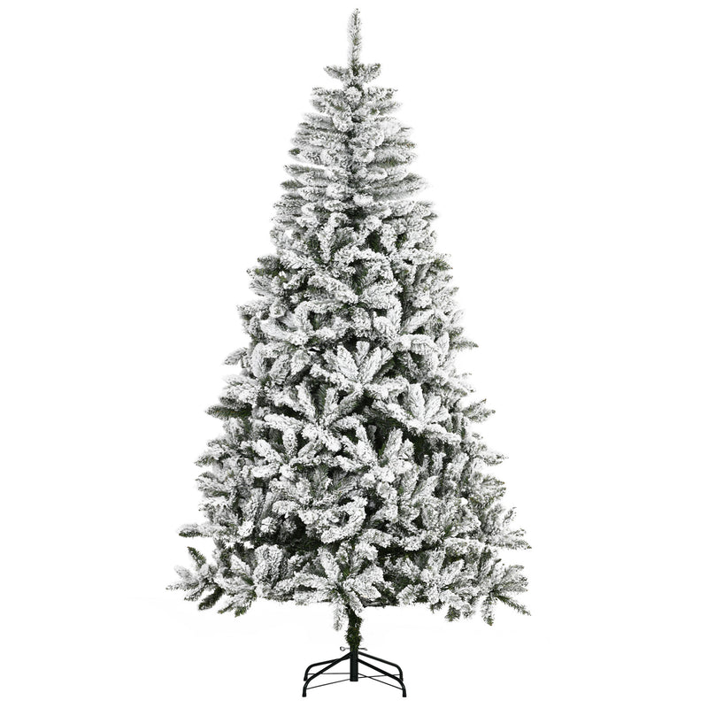 Árvore de Natal Artificial 255cm com Neve Ignífugo com 1300 Ramos Folhas de PVC Base Dobrável e Suporte Metálico Decoração de Natal para Interiores Verde