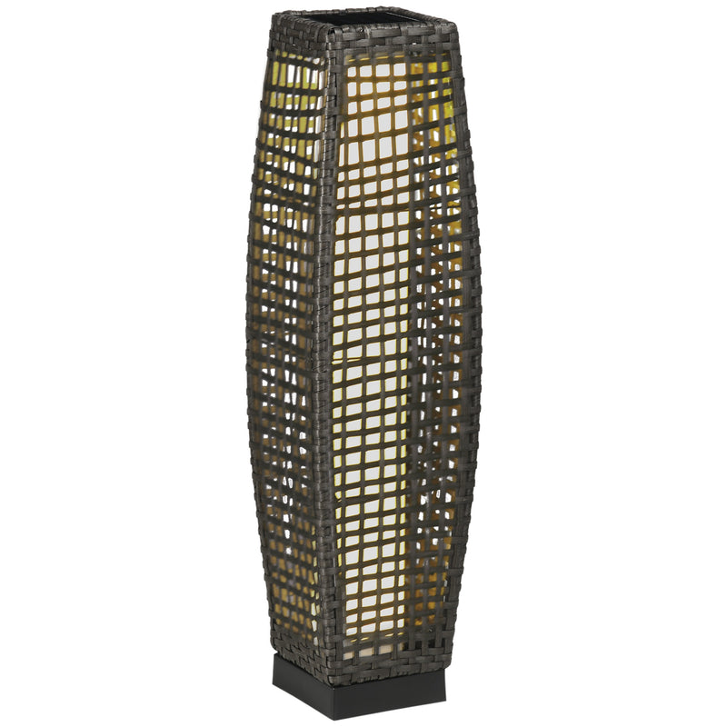 Candeeiro de Jardim de Vime Sintético Candeeiro Solar de Exterior com Luzes LED Ligar/Desligar Automático para Varanda Pátio 21x21x78cm Cinza