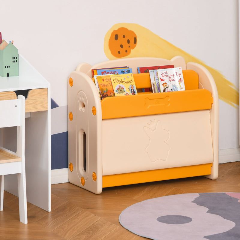 Estante Infantil de Brinquedos e Livros para Crianças com 2 Prateleiras e Caixa de Armazenamento com Tampa Dobrável para Habitação Infantil 70x33x62,5cm Amarelo