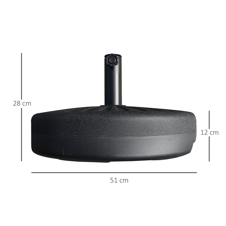 Base de Chapéu de Sol de Jardim Recarregável de Água 22kg Suporte de Chapéu de Sol Redondo para Mastros de 38mm/48mm Portátil para Terraço Pátio Ø51x28cm Preto