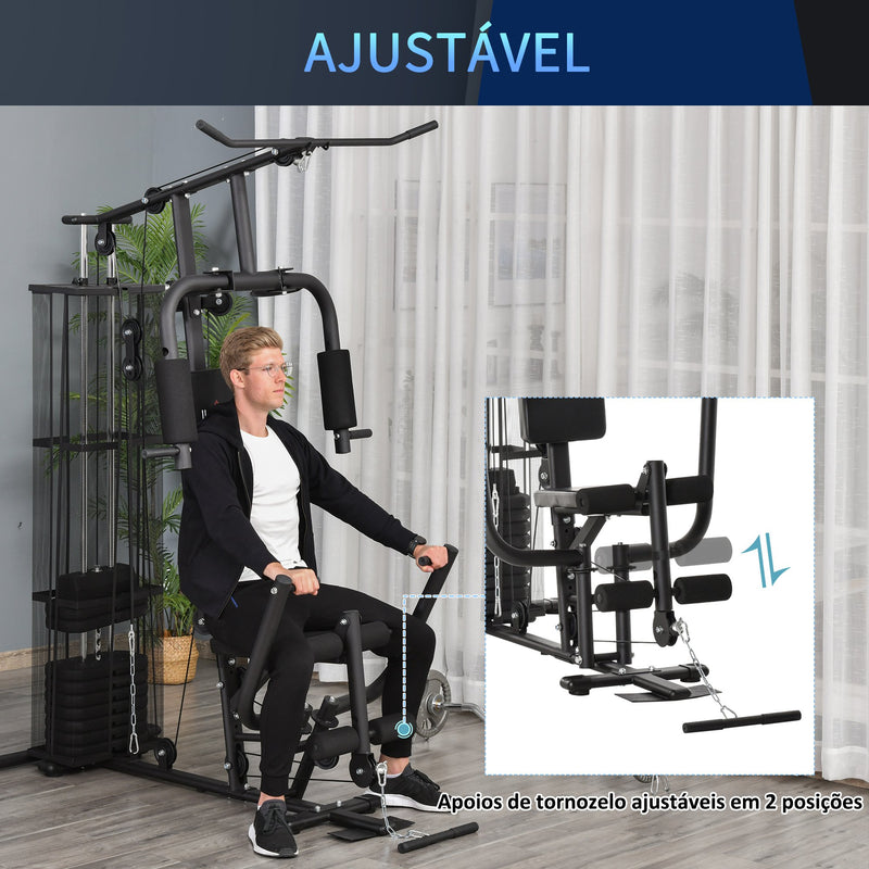 Multi Estação de Musculação com Estribo para Pernas Placas de Peso de 45kg Carga Máxima 120kg para Treinamento Fitness em Casa Academia 150x110x210cm Preto