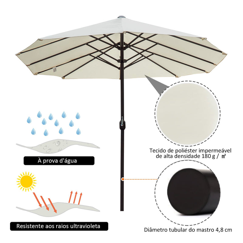 Pára-sol duplo para jardim Tecido de Poliéster Proteção Solar UV 460x240 cm Bege