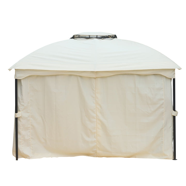 Pérgola Exterior 3x3.65x2.75m de Jardim Marco de Ferro com Parede Lateral e Mosquiteira Cor Creme