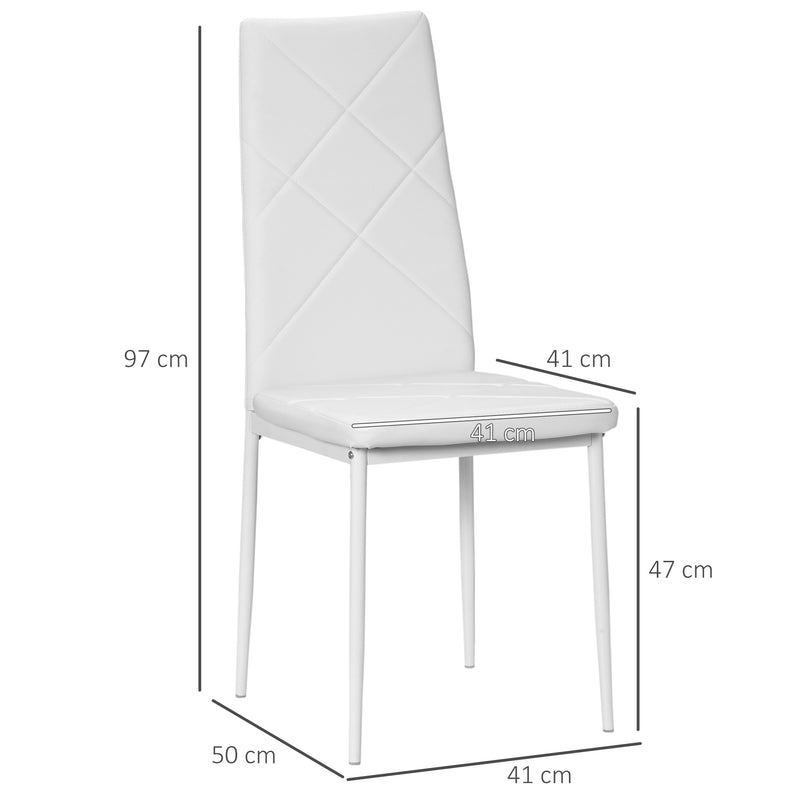 Conjunto de 4 Cadeiras de Sala de Jantar Estofadas em Couro Sintético Cadeiras de Cozinha com Encosto Alto e Pés de Aço Carga Máxima 120kg 41x50x97cm Branco