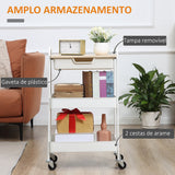 Carrinho de Cozinha com Rodas Carrinho de Armazenamento com Gaveta 2 Prateleiras e Rodas com Freios para Casa de Banho Sala de Estar Dormitório 43,9x30,5x75,6cm Branco e Madeira Natural