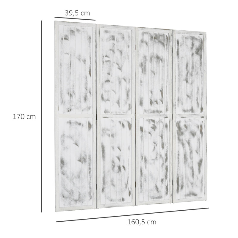 Biombo Dobrável de 4 Painéis Separador de Ambientes 160,5x170cm Divisória de Ambientes Decoração Elegante para Dormitórios Sala de Estar Cozinha Branco Rústico