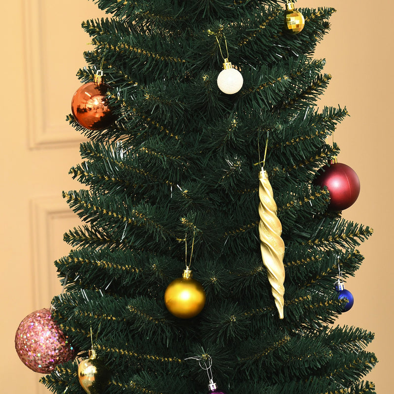 Árvore de Natal Artificial Altura 180cm com 380 Ramos de Folhas de PVC Ignífugos Base Dobrável e Suporte Metálico Decoração de Natal para Interiores Ø56x180cm Verde