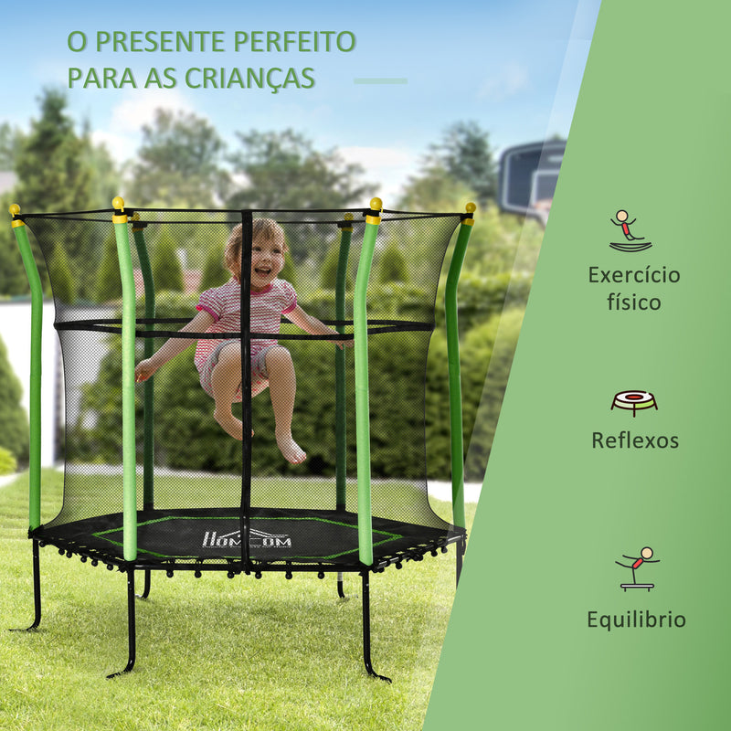 Trampolim para Crianças acima de 3 Anos Cama Elástica Infantil com Superfície de Salto Ø120 cm Rede de Segurança e Estrutura de Aço para Interiores e Exteriores Carga 50kg Ø160x163,5 cm Verde