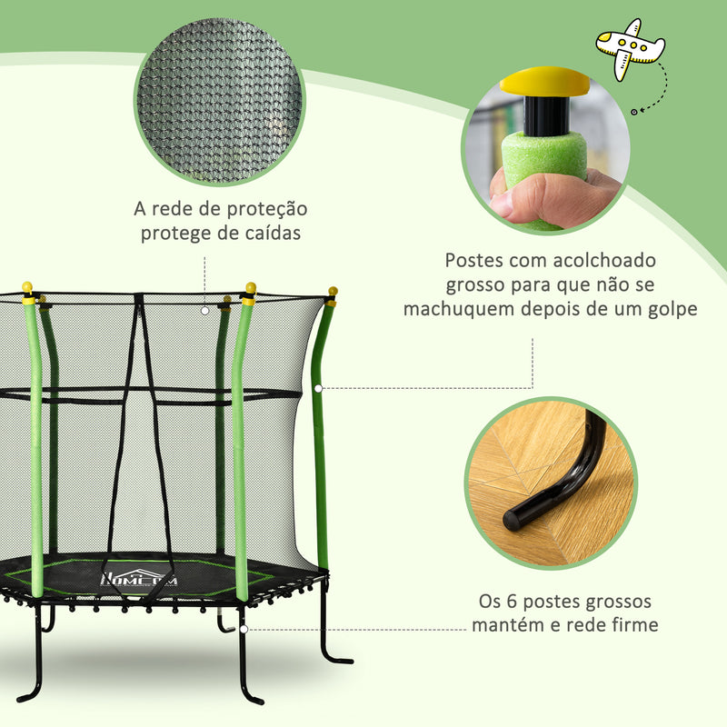 Trampolim para Crianças acima de 3 Anos Cama Elástica Infantil com Superfície de Salto Ø120 cm Rede de Segurança e Estrutura de Aço para Interiores e Exteriores Carga 50kg Ø160x163,5 cm Verde