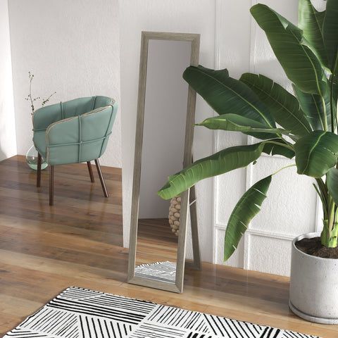 Espelho de Corpo Inteiro 37x155 cm Espelho de Pé Espelho de Parede Retangular com Estrutura de Madeira Decorativo para Sala de Estar Dormitório Corredor Cinza