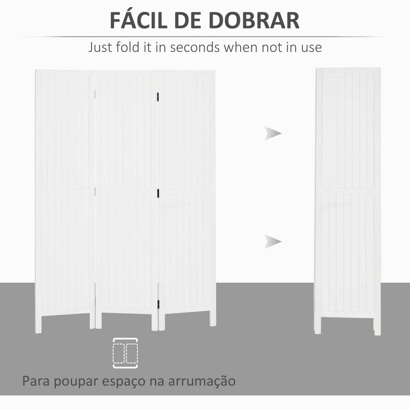 Biombo 3 Painéis Separador de Ambientes Dobrável 120x1,8x170 cm Divisor de Habitação com Painel de Privacidade Estilo Rústico para Escritório Dormitório Sala de Estar Branco