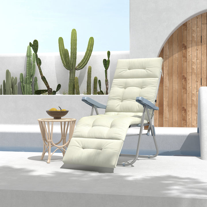 Almofada para Espreguiçadeira 200x60x13 cm Almofada Retangular de Algodão para Espreguiçadeiras Almofada de Assento e Encosto para Jardim Varanda Creme