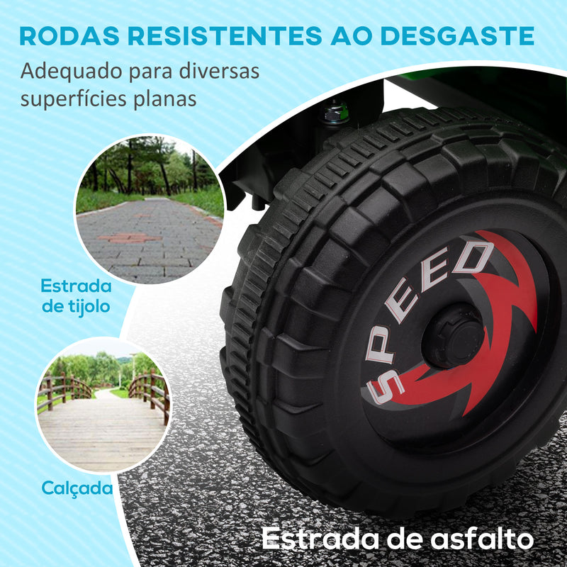 Quadriciclo Elétrico para Crianças com Reboque a Bateria 6V Carro Elétrico para Crianças de 18-36 Meses com Velocidade 2,5 km/h Carga Máxima 106x41,5x48,5 cm Verde