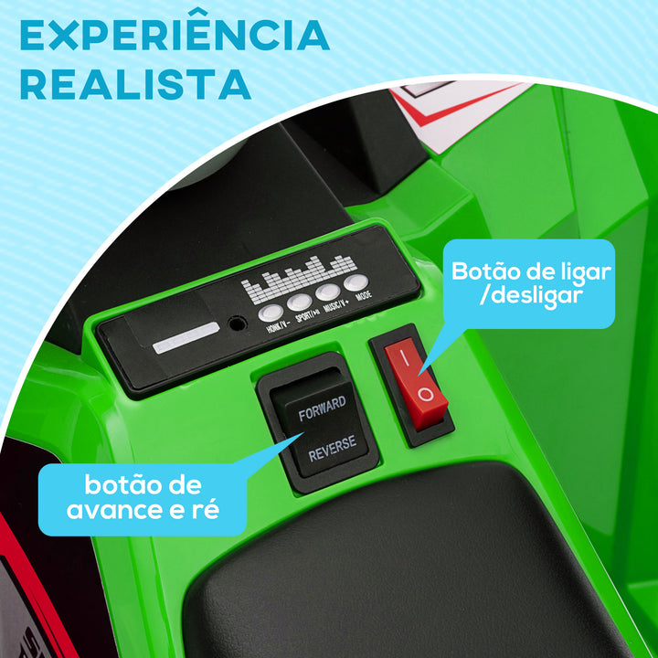 Quadriciclo Elétrico para Crianças com Reboque a Bateria 6V Carro Elétrico para Crianças de 18-36 Meses com Velocidade 2,5 km/h Carga Máxima 106x41,5x48,5 cm Verde