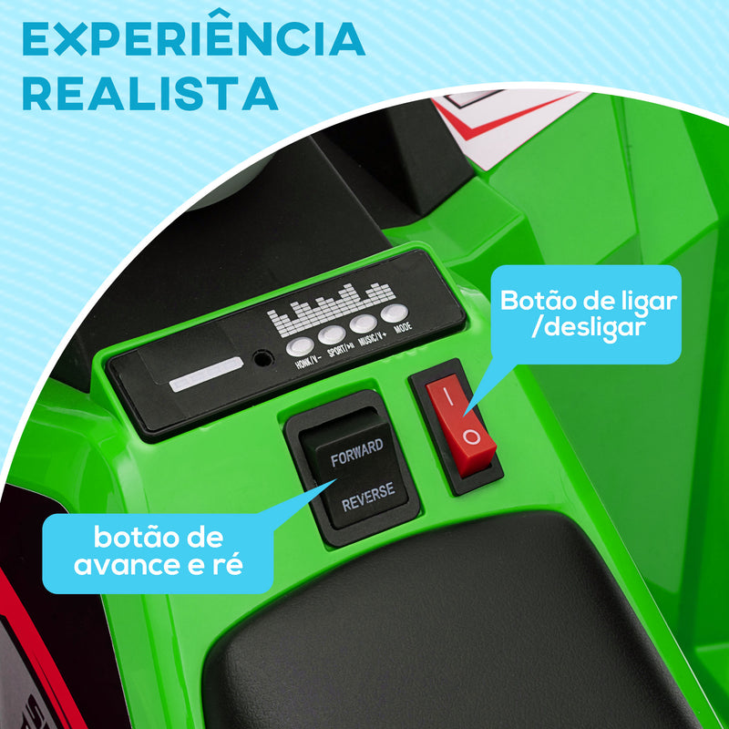 Quadriciclo Elétrico para Crianças com Reboque a Bateria 6V Carro Elétrico para Crianças de 18-36 Meses com Velocidade 2,5 km/h Carga Máxima 106x41,5x48,5 cm Verde