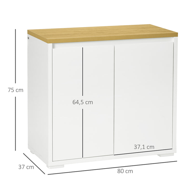 Aparador de Sala de Estar Armário de Armazenamento Móvel Auxiliar de Cozinha com 2 Portas e Prateleira Ajustável para Sala de Jantar Entrada 80x37x75 cm Branco e Madeira