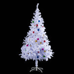 Árvore de Natal Artificial 150cm com 680 Ramos de PVC 48 Decorações Incluidas Suporte Metálico Decoração de Natal para Interiores F85x150cm Branco