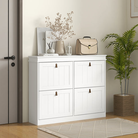 Móvel Sapateira Branco Sapateira Estreita com 4 Portas e Prateleira Ajustável para 20 Pares de Sapatos Anti Tombo para Entrada Corredor 150x24x82,5 cm Branco