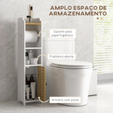 Armário Casa de Banho Moderno Armário Auxiliar Casa de Banho Móvel Casa de Banho com Prateleiras e Suporte para Papel Higiénico 18x20x90 cm Branco e Madeira