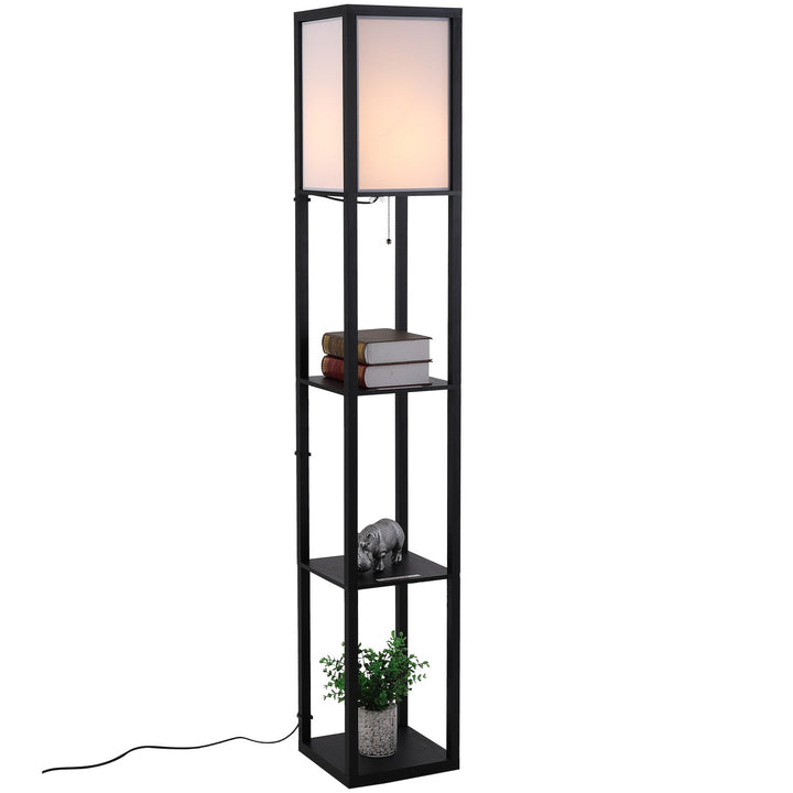 Prateleira alta de 3 níveis com lâmpada para sala de estar quarto Prateleiras modernas para prateleira de exposição em preto e branco da sala de estar 26x26x160cm