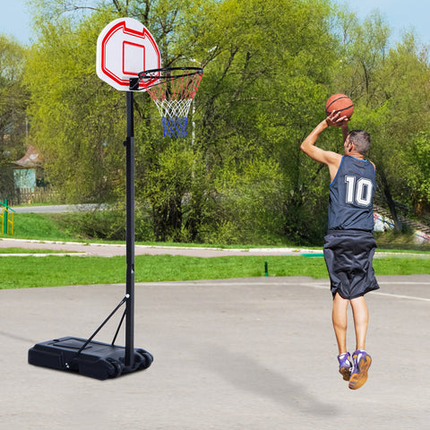 Tabela de basquetebol dobrável e ajustável em altura 150-210 cm branco preto e vermelho