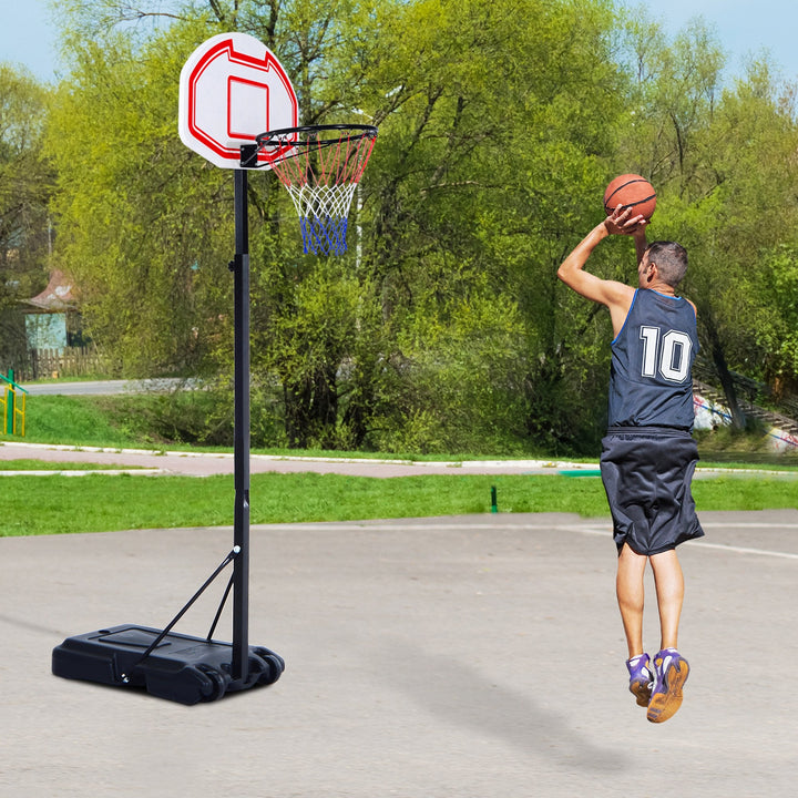 Tabela de basquetebol dobrável e ajustável em altura 150-210 cm branco preto e vermelho