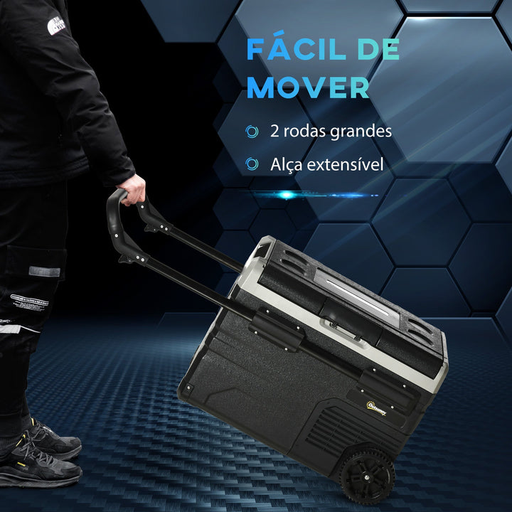 Frigorífico e Congelador de Compressor Portátil 40L Refrigerador de Carro CC 12V/24V até -20? com Ecrã LED Tátil Alça Retrátil e Rodas 71,1x46x44 cm Preto