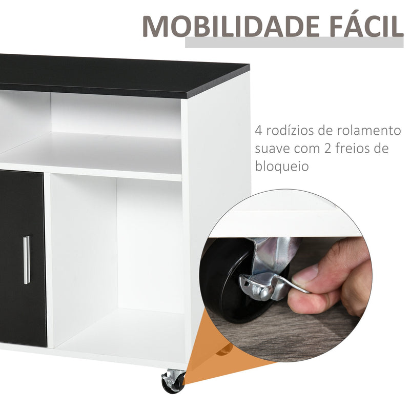 Armário Auxiliar multiusos de Escritório para Impressora com Prateleiras e Gavetas Grande Arrumação 100x35x65 cm Preto e Branco