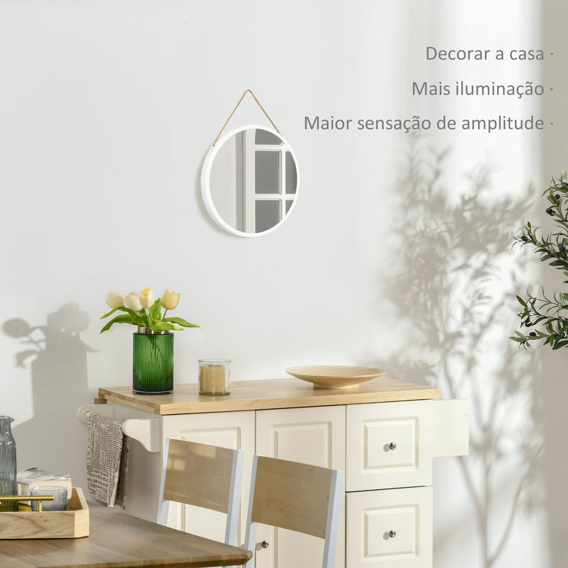 Espelho Decorativo de Parede 30x30cm Espelho Redondo de Metal com Corda de Canhâmo para Sala de Estar Entrada Estilo Moderno Branco