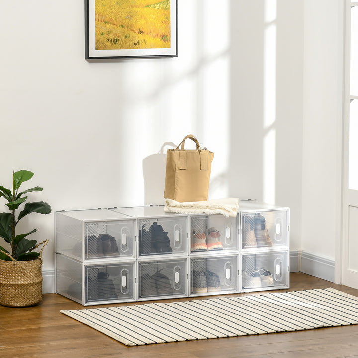 Armário Modular de Plástico Sapateira Modular com 8 Cubos Portas Magnéticas Organizador de Sapatos para Entrada Corredor Dormitório 28x36x21cm Transparente