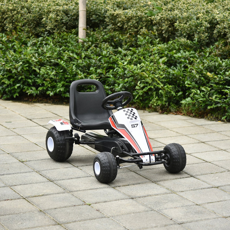 Go Kart a Pedais para Crianças acima de 3 Anos Carro de Pedais Infantil com Assento Ajustável e Freio de Mão 104x66x57cm Branco e Preto