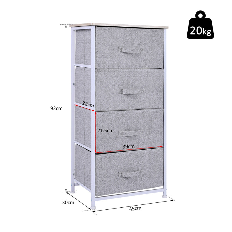 Cómoda Organizador com 4 Gavetas de tecido para sala de estar quarto 45x30x92cm