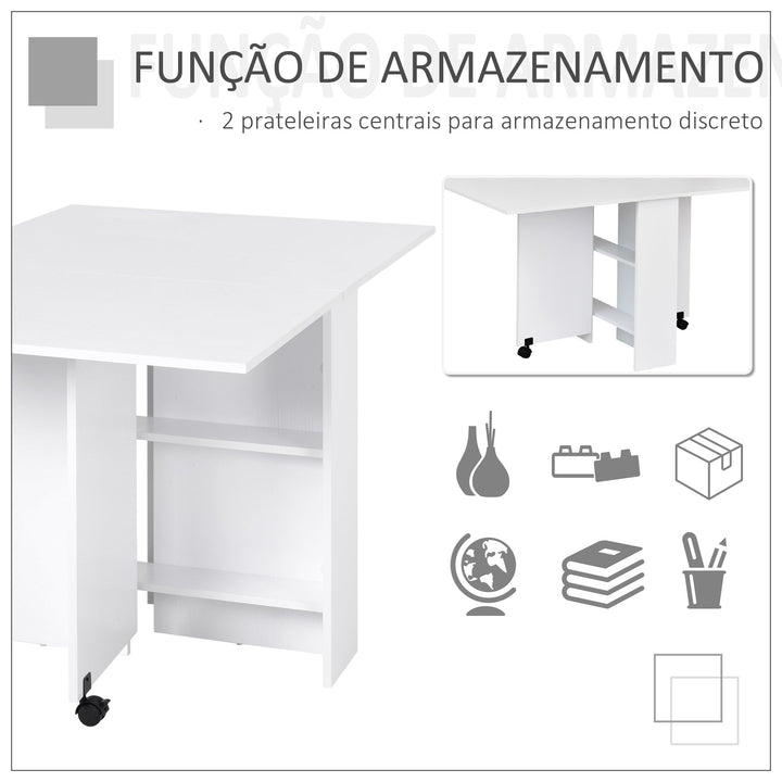 Mesa de cozinha Dobrável de Madeira com Rodinhas 140 x 80 x 74 cm Branca
