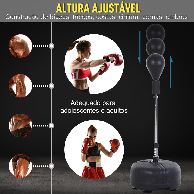 Pêra de boxe com Altura Ajustável e Base Refilável Pêra Boxe com Suporte e Luvas para Adultos e Adolescentes ?48x136-154 cm Preto