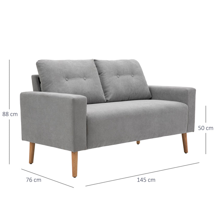 Sofá de 2 Lugares Sofá Moderno Estofado em Poliéster com 2 Almofadas Apoio para os Braços e Pés de Madeira de Borracha para Dormitório Escritório 145x76x88 cm Cinza