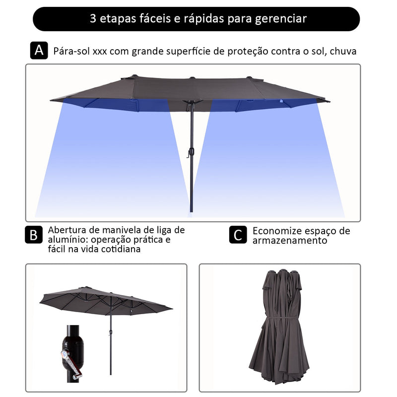 Pára-sol Duplo para Tendas de Jardim Terraço Toldos de Tecido de Poliéster Sombrinha Gigante para a Praia Proteção Solar UV 460x240 cm Cinza