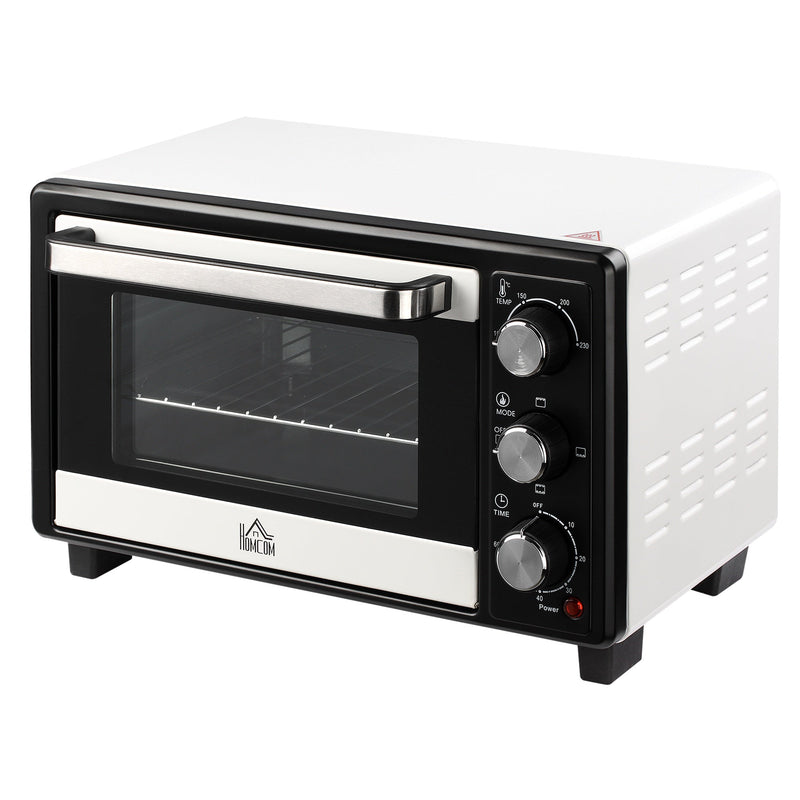 Mini Forno de Convecção 16L com 3 Modos de Aquecimento Temperatura até 230°C Temporizador 60 Minutos Bandeja para Assar e Grade 44x32x28,1cm Branco e Preto