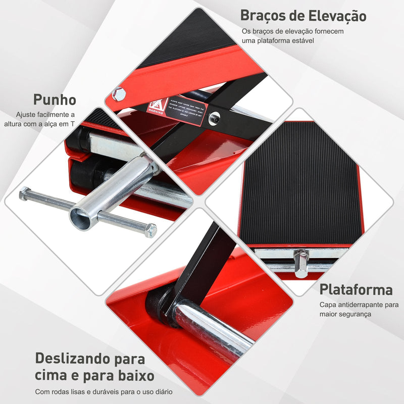 Plataforma de elevação de tesoura com altura ajustável Carga 500 kg 41,5x23,5x10-37 cm Preto e Vermelho