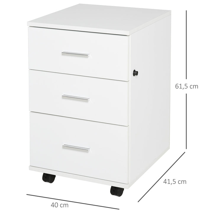 Armário de escritório com 3 gavetas Rodas com freio Fechadura 40x41,5x61,5 cm Branco