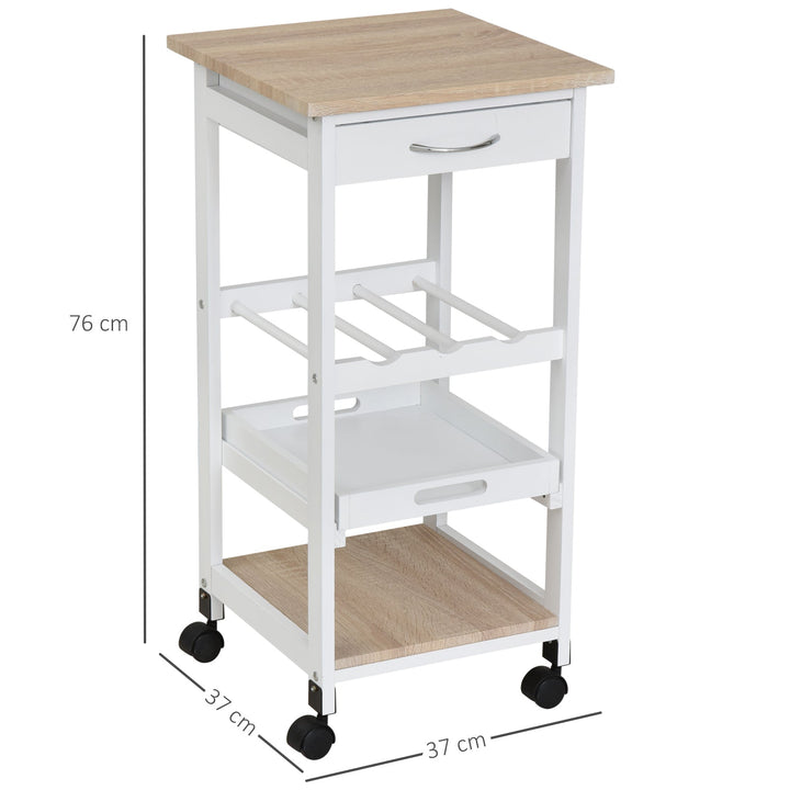Carrinho de Cozinha com 4 Níveis com Rodas Prateleira Gaveta Bandeja 37x37x76 cm Branco