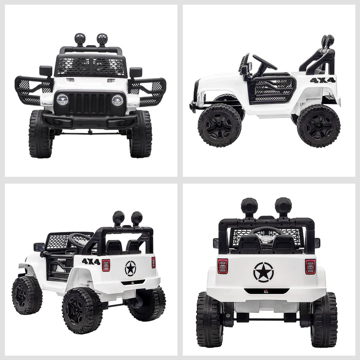 Carro Elétrico para Crianças acima de 3 anos Carro de Bateria 12V com 2 Motores Controle Remoto 2.4G Luzes Buzina Velocidade Ajustável Carga Máxima 30kg 100x65x72cm Branco