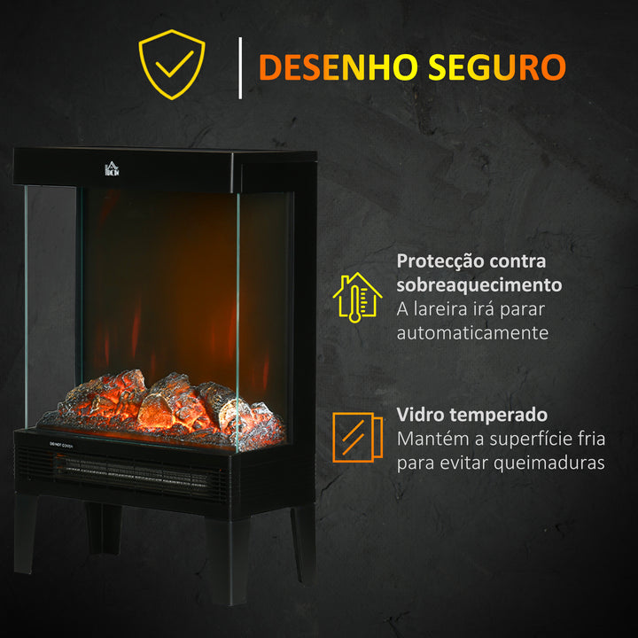Lareira Elétrica 1000W/2000W Lareira Elétrica com Chama LED Realista Ajustável Termostato e Proteção Contra Superaquecimento para Área de até 15-20 m² 40,5x20x62cm Preto