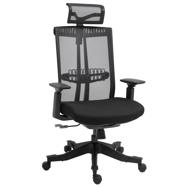 Cadeira de Escritório Ergonômica Giratória e Reclinável com Altura Ajustável Apoio para os Braços Apoio para a Cabeça e Suporte Lombar Regulável 66,5x66x109-118cm Preto