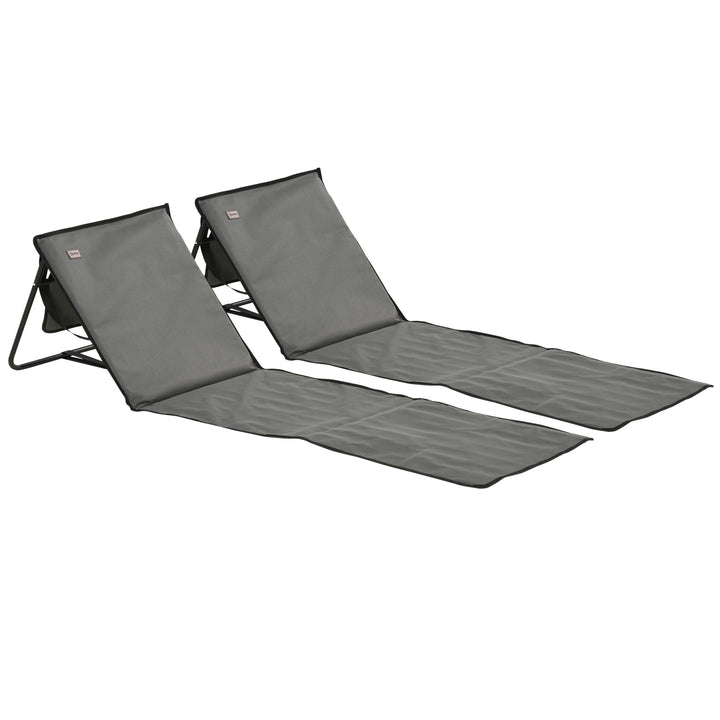 Conjunto de 2 Esteiras de Praia Dobrável Esteiras Acolchoadas com Encosto Reclinável e Bolsa de Transporte para Jardim Campismo 142x51x40 cm Cinza