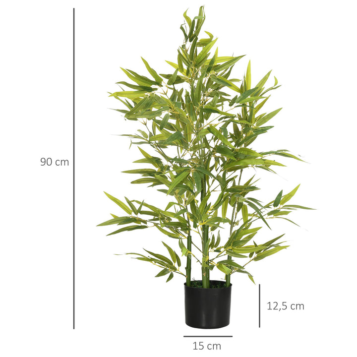 Planta Artificial de Bambu com Vaso 90cm Bambu Artificial com 504 Folhas Realistas Decoração para Sala de Estar Exterior Ø15x90 cm Verde