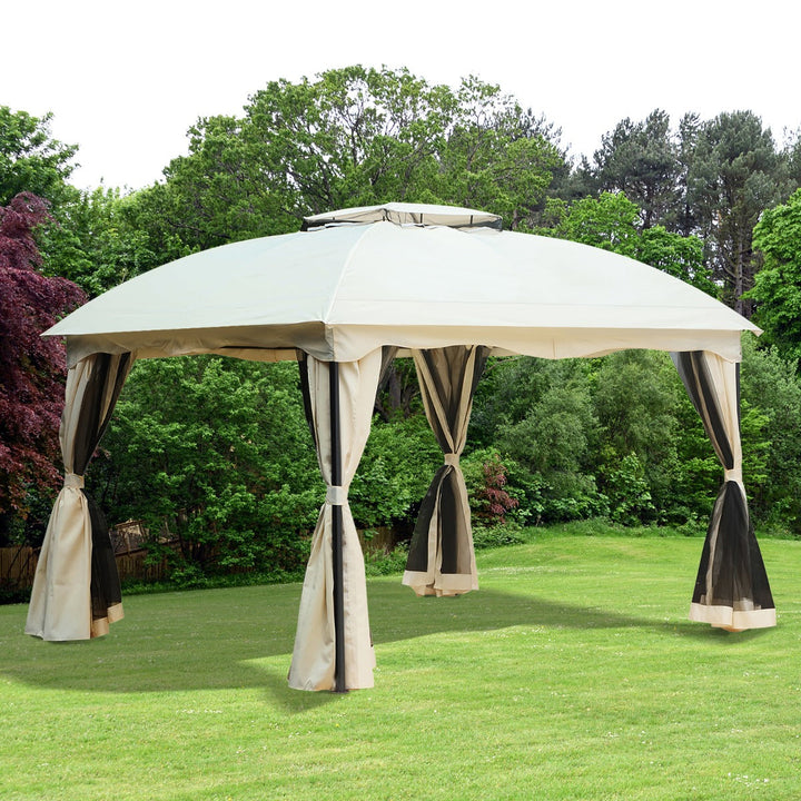 Pérgola Exterior 3x3.65x2.75m de Jardim Marco de Ferro com Parede Lateral e Mosquiteira Cor Creme
